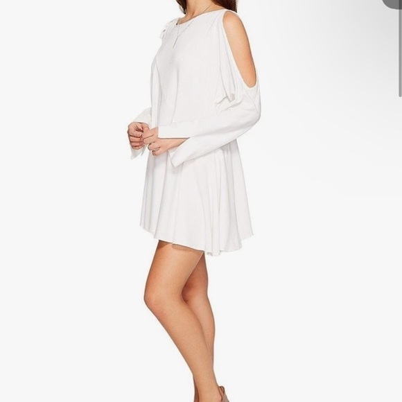 Free People Mini Dress Top Cold Shoulder Ivory White beach longsleeve size Small - Picture 3 of 8